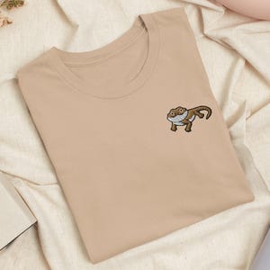 Bearded Dragon Lizard Embroidered T-Shirt: Lightweight Cotton, Unisex Fit