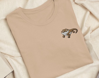 Bearded Dragon Lizard Embroidered T-Shirt: Lightweight Cotton, Unisex Fit
