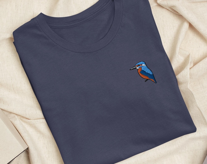 Kingfisher Bird Embroidered T-Shirt: Lightweight Cotton, Unisex Fit