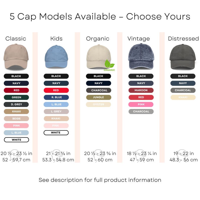 a collection of five different cap models, each with a unique color and style, available for customers to choose from.