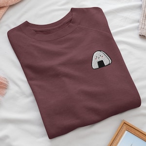 Kawaii Onigiri Embroidered Crewneck Sweatshirt: Cotton Blend, Unisex Fit