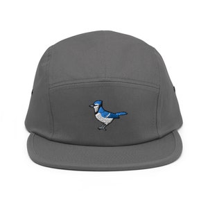 Blue Jay Bird Embroidered 5‑Panel Cotton Camper Cap: Adjustable Fit