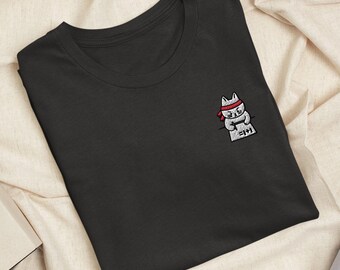 Math Prodigy Cat Embroidered T-Shirt: Lightweight Cotton, Unisex Fit