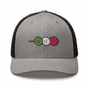 Hanami Dango Embroidered Trucker Hat: Structured Retro Cap with Mesh Back