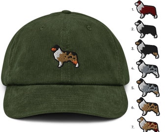 Australian Shepherd Embroidered Corduroy Hat - 100% Cotton Corduroy in Variety of Colors & Designs Wardrobe Essential