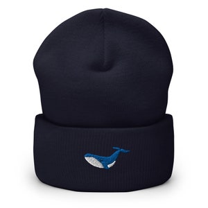 Blue Whale Embroidered Cuffed Beanie - Warm and Stylish Headwear in Variety of Colors