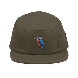Eisvogel Vogel bestickte 5-Panel Baumwoll Camper Cap: verstellbare Passform