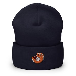 Baseball Mitt Embroidered Cuffed Beanie - Warm and Stylish Headwear in Variety of Colors