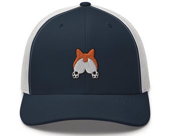 Corgi Booty Embroidered Retro Trucker Hat - Structured with Mesh Back in Variety of Colors