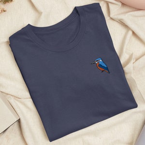 Kingfisher Bird Embroidered T-Shirt with Comfortable Stretch - Soft, Lightweight, Variety of Colors