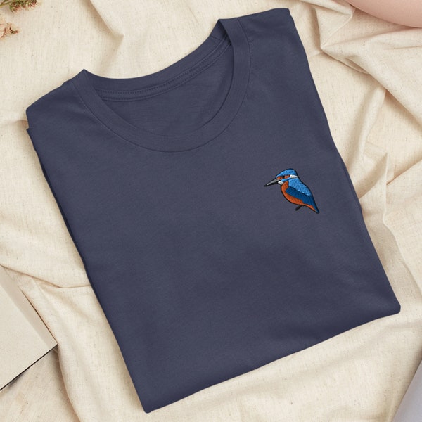 Camiseta bordada con pájaro Kingfisher, tejido elástico cómodo, suave, ligera, variedad de colores