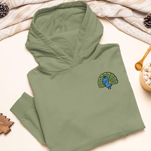 Cute Peacock Embroidered Hoodie: Heavy Blend Cotton-Poly, Unisex Fit