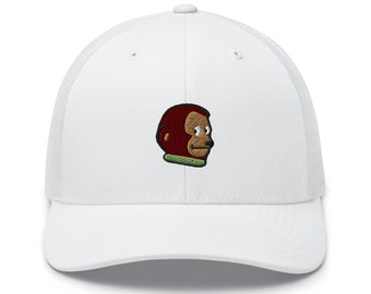 Awkward Side Eye Monkey Embroidered Retro Trucker Hat - Structured with Mesh Back in Variety of Colors