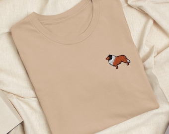 Rough Collie besticktes T-Shirt: Leichte Baumwolle, Unisex Fit