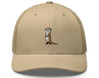 Meerkat Embroidered Retro Trucker Hat - Structured with Mesh Back in Variety of Colors