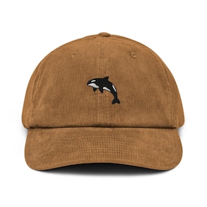 Orca Killer Whale Embroidered Cotton Corduroy Hat: Adjustable Fit