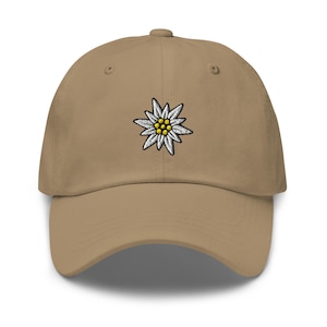 Edelweiss Flower Embroidered Dad Cap: Chino Cotton Twill Adjustable Unisex Hat
