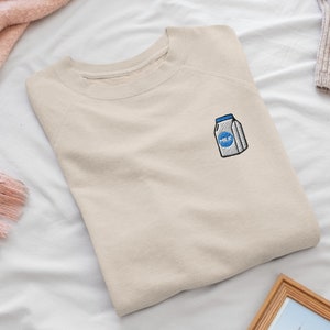 Melkpak geborduurd sweatshirt met ronde hals - zacht katoen - verschillende kleuren