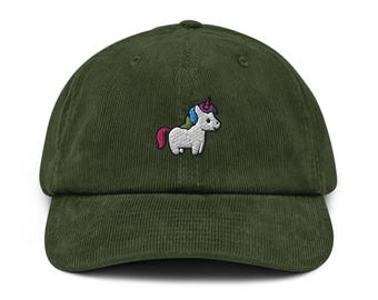 Mini Unicorn Embroidered Cotton Corduroy Hat: Adjustable Fit