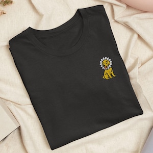 Golden Retriever in Daisy Costume Embroidered T-Shirt with Comfortable Stretch - Soft, Lightweight, Variety of Colors - Silly Flower Dog