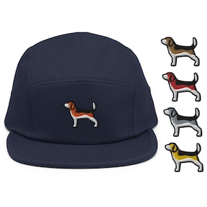 Cappellino da campeggio Beagle ricamato a 5 pannelli - Puro cotone Vestibilità comoda in una varietà di colori e design