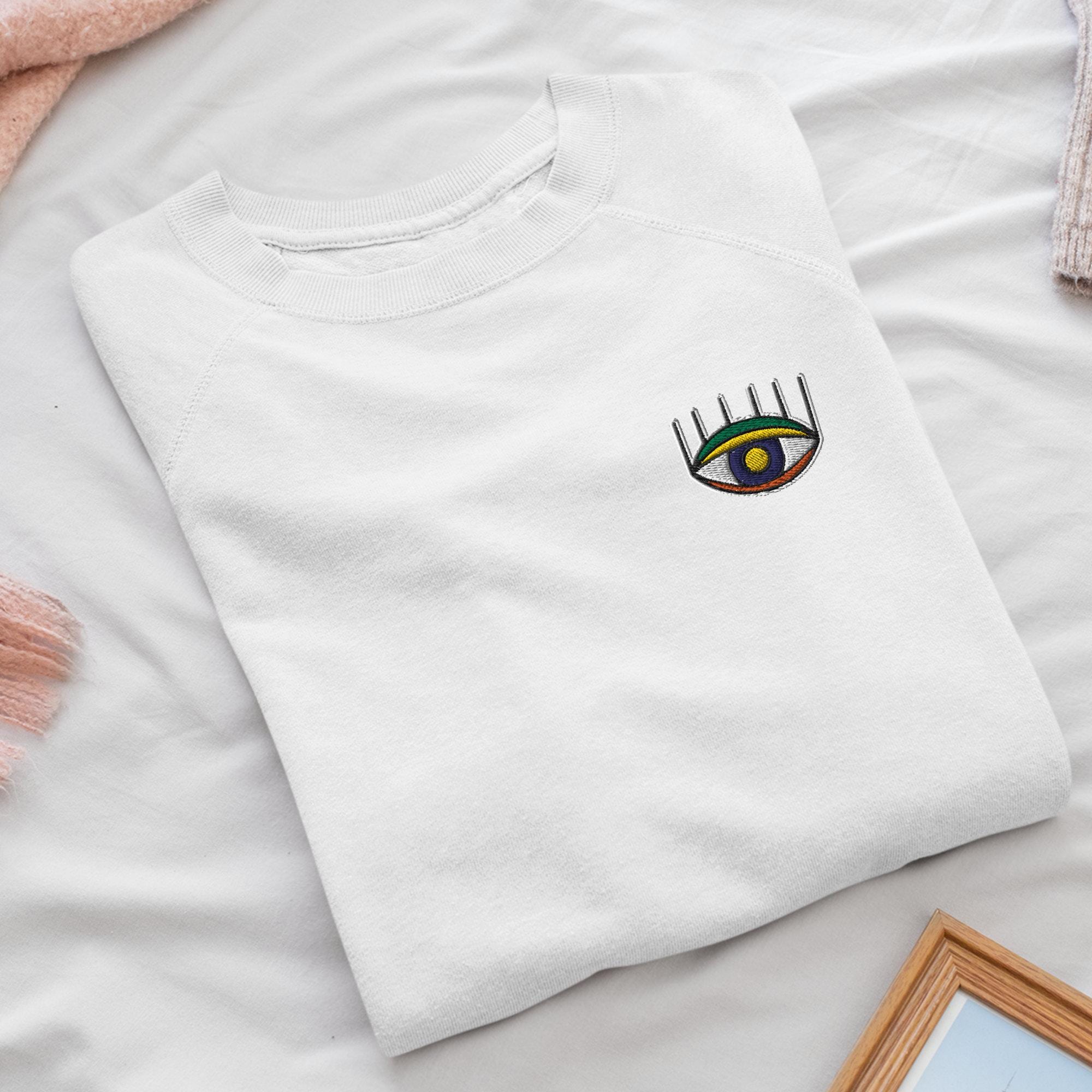 Psychedelic Eye Embroidered Crewneck Sweatshirt: Cotton Blend