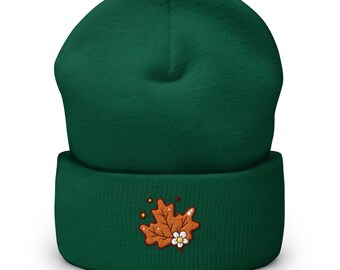 Cute Autumn Maple Leaf Embroidered Cuffed Beanie: Cozy Unisex Winter Cap
