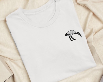 Bin Chicken Ibis Bird Embroidered T-Shirt: Lightweight Cotton, Unisex Fit