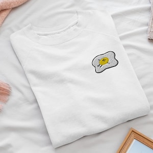 Kawaii Lazy Unmotivated Fried Egg Embroidered Crew Neck Sweatshirt - Soft Cotton - Variety of Colors