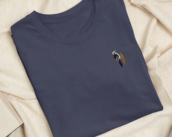 Great Spotted Woodpecker Embroidered T-Shirt with Comfortable Stretch - Soft, Lightweight, Variety of Colors