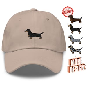 a hat with a dachshund embroidered on it