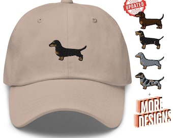 Dachshund Embroidered Dad Cap: Chino Cotton Twill Adjustable Unisex Hat