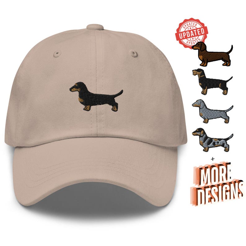 a hat with a dachshund embroidered on it