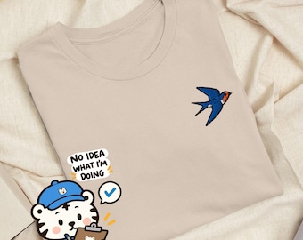 Swallow Bird Embroidered T-Shirt: Lightweight Cotton, Unisex Fit