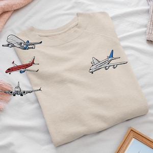 Jet Airliner Embroidered Crewneck Sweatshirt: Cotton Blend, Unisex Fit