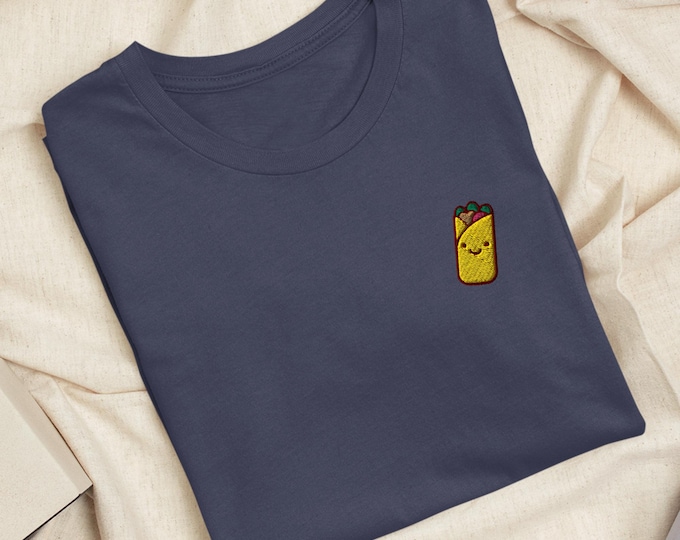 Cute Burrito Embroidered T-Shirt: Lightweight Cotton, Unisex Fit