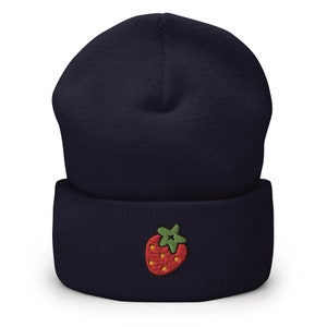 Gorro con puños bordado con fresas: gorro cálido y elegante en una variedad de colores