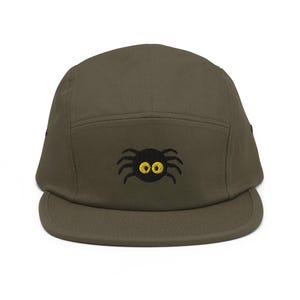 Spooky Spider Embroidered 5‑Panel Cotton Camper Cap: Adjustable Fit