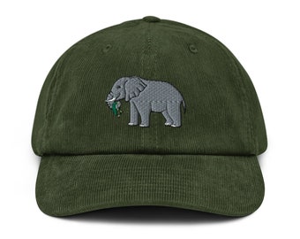 Elephant  Embroidered Corduroy Hat - 100% Cotton Corduroy in Variety of Colors Wardrobe Essential