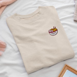 Sudadera con cuello redondo y bordado de Ramen, de algodón suave, en una variedad de colores