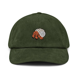 Chapéu de veludo cotelê bordado com estampa de caranguejo eremita: ajuste ajustável