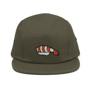 Ebi Nigiri Shrimp Sushi Embroidered 5 Panel Camper Cap - Pure Cotton Comfortable Fit in Variety of Colors