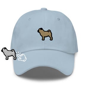 Gorra de papá con bordado de carlino: gorra unisex ajustable de sarga de algodón chino