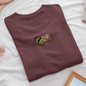 Nigiri Sushi Platter Embroidered Crew Neck Sweatshirt - Soft Cotton - Variety of Colors