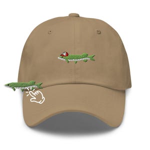 Northern Pike geborduurde papa-pet: verstelbare uniseks pet van chino-katoenkeperstof