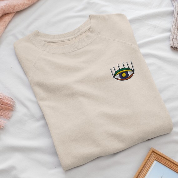 Psychedelic Eye Embroidered Crew Neck Sweatshirt - Soft Cotton  