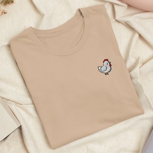 T-shirt brodé petit coq blanc avec stretch confortable - Doux, léger, couleurs variées