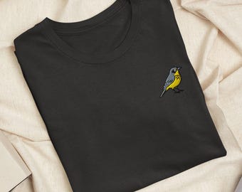 Maglietta ricamata Canada Warbler: cotone leggero, vestibilità unisex
