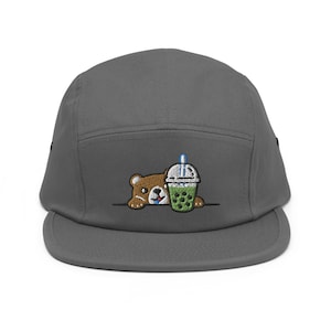 Cappellino da campeggio Boba Loving Bear ricamato a 5 pannelli - Puro cotone, vestibilità comoda in vari colori