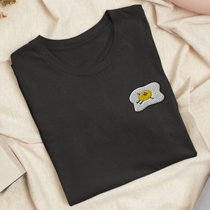 Kawaii Lazy Unmotivated Fried Egg Embroidered T-Shirt with Comfortable Stretch - Soft, Lightweight, Variety of Colors